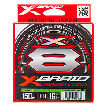  YGK X-Braid Braid Cord X8 150m Chartreuse #0.5, 0.117, 12lb, 5.4 -  -   