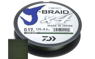 Шнур Daiwa J-Braid X4 Dark Green 0.15мм  135м - оптовый интернет-магазин рыболовных товаров Пиранья - превью