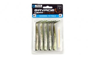 Мягкая приманка Savage Gear Sandeel V2 Tail 95 Green Silver, 9.5см, 7г, уп.5шт, арт.72536 - оптовый интернет-магазин рыболовных товаров Пиранья - превью 2