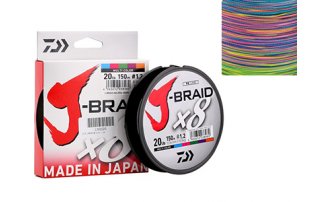 Шнур Daiwa J-Braid X8 Multicolor 0.18мм 26.5lb 150м - оптовый интернет-магазин рыболовных товаров Пиранья - превью