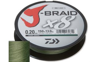 Шнур Daiwa J-Braid X8 Dark Green 0.13мм 18lb 150м - оптовый интернет-магазин рыболовных товаров Пиранья - превью