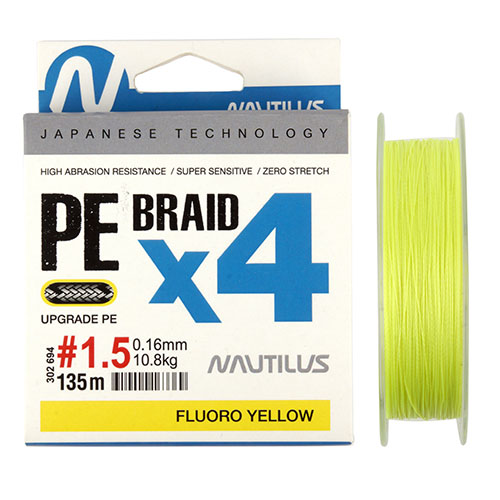  Nautilus Braid X4 Fluoro Yellow d-0.22 18.1 3.0PE 135 -  -   