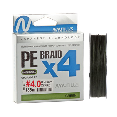 ���� Nautilus Braid X4 Green d-0.26 22.6�� 4.0PE 135� - ������� ��������-������� ���������� ������� �������