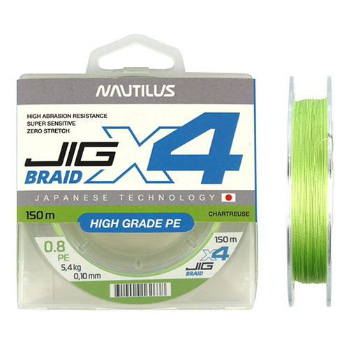  Nautilus X4 Jig Braid Chartreuse d-0.18 13.2 2,0PE 150 -  -   