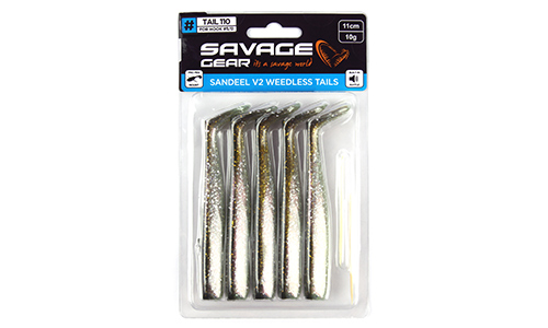 Мягкая приманка Savage Gear Sandeel V2 WL Tail 110 Green Silver, 11см, 10г, уп.5шт, арт.72566 - оптовый интернет-магазин рыболовных товаров Пиранья 2