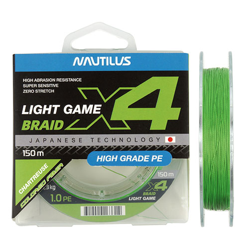 Шнур Nautilus X4 Light game Braid Chartreus 2.2кг 0,3PE 150м - оптовый интернет-магазин рыболовных товаров Пиранья