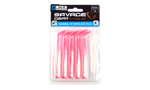 Мягкая приманка Savage Gear Sandeel V2 WL Tail 95 Pink Pearl Silver, 9.5см, 7г, уп.5шт, арт.72565 - оптовый интернет-магазин рыболовных товаров Пиранья 2