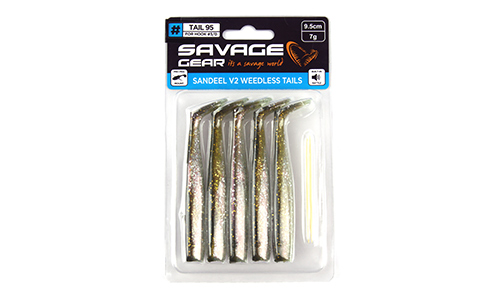 Мягкая приманка Savage Gear Sandeel V2 WL Tail 95 Green Silver, 9.5см, 7г, уп.5шт, арт.72560 - оптовый интернет-магазин рыболовных товаров Пиранья 2