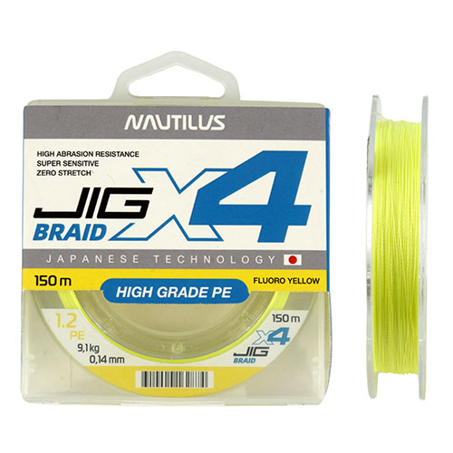  Nautilus X4 Jig Braid Fluoro Yellow d-0.08 4.5 0,06PE 150 -  -   