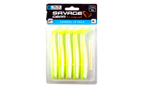 Мягкая приманка Savage Gear Sandeel V2 Tail 110 Lemon Back, 11см, 10г, уп.5шт, арт.72546 - оптовый интернет-магазин рыболовных товаров Пиранья 2