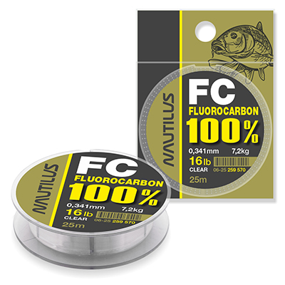 Леска Nautilus FC Fluorocarbon 100% d-0.341 7.2кг 16lb Clear 25м - оптовый интернет-магазин рыболовных товаров Пиранья