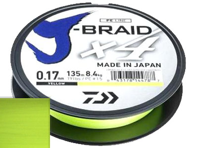 Шнур Daiwa J-Braid X4 Yellow 0.10мм  135м - оптовый интернет-магазин рыболовных товаров Пиранья