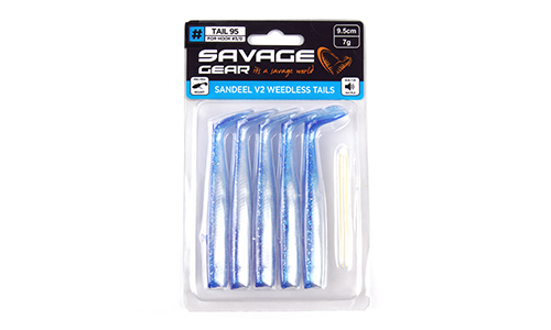 Мягкая приманка Savage Gear Sandeel V2 WL Tail 95 Blue Pearl Silver, 9.5см, 7г, уп.5шт, арт.72563 - оптовый интернет-магазин рыболовных товаров Пиранья 2