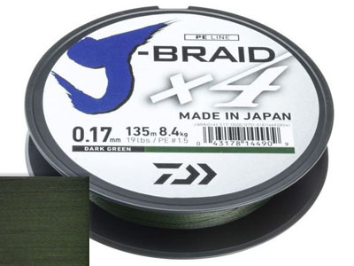 Шнур Daiwa J-Braid X4 Dark Green 0.17мм  135м - оптовый интернет-магазин рыболовных товаров Пиранья