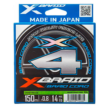  YGK X-Braid Braid Cord X4 150m Chartreuse #2.5, 0.265, 35lb, 15.8 -  -   