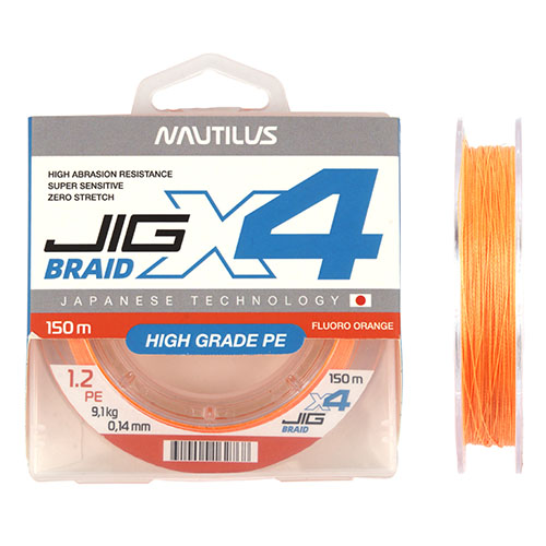  Nautilus X4 Jig Braid Fluoro Orange d-0.12 6.8 1,0PE 150 -  -   
