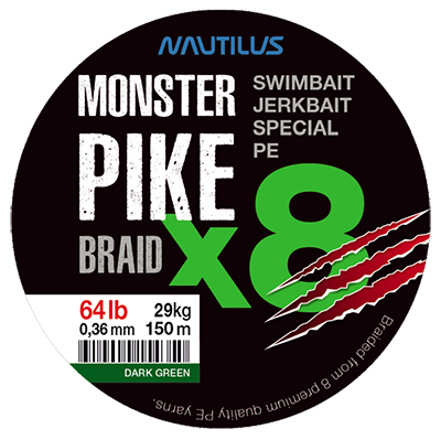  Nautilus Monster Pike Braid X8 Dark Green d-0.38 34.3 76lb 150 -  -    1