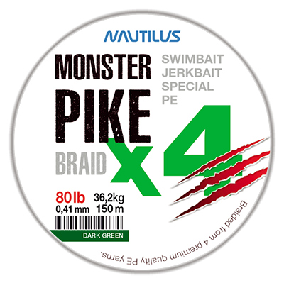  Nautilus Monster Pike Braid X4 Dark Green d-0.41 36.2 80lb 150 -  -    1