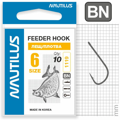 Крючок Nautilus Feeder Лещ/плотва 1119BN № 6 - оптовый интернет-магазин рыболовных товаров Пиранья