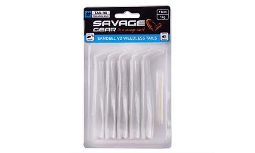 Мягкая приманка Savage Gear Sandeel V2 WL Tail 110 White Pearl Silver, 11см, 10г, уп.5шт, арт.72568 - оптовый интернет-магазин рыболовных товаров Пиранья 2