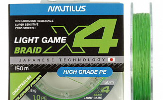 Шнур Nautilus X4 Light game Braid Chartreus 2.2кг 0,3PE 150м - оптовый интернет-магазин рыболовных товаров Пиранья - превью