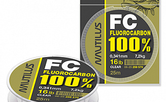 Леска Nautilus FC Fluorocarbon 100% d-0.341 7.2кг 16lb Clear 25м - оптовый интернет-магазин рыболовных товаров Пиранья - превью